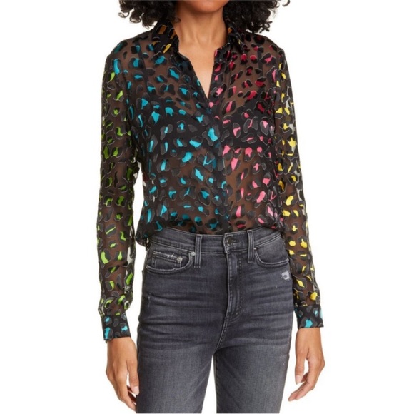 Alice + Olivia Tops - Alice + Olivia Villa Velvet Abstract Multicolor Leopard Print Top Size M